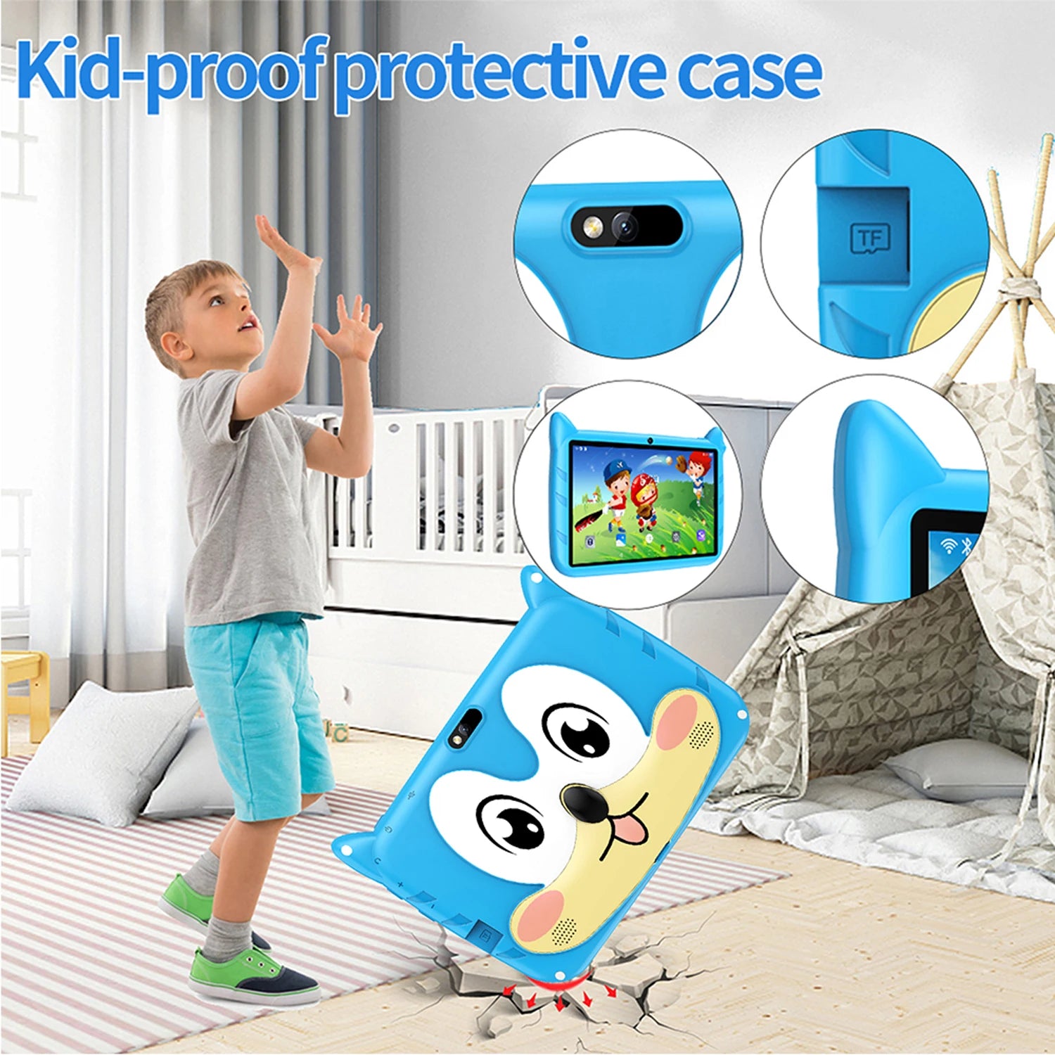 New 7" Kids Tablet with Cartoon Pattern Quad Core 4GB+64GB ROM Bluetooth 5G WiFi Learning Education Game Children's Gift