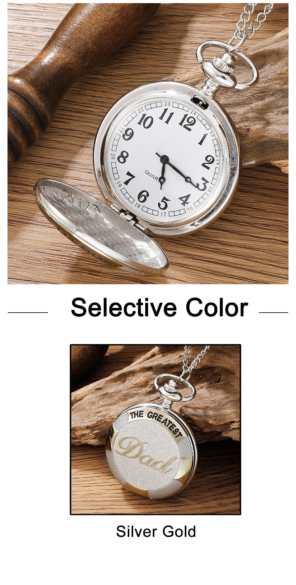 Vintage Silver Golden Luxury THE GREATEST DAD Quartz Pocket Watch Fob Chain Necklace Mens Fathers Gifts Clock Relogio De Bolso