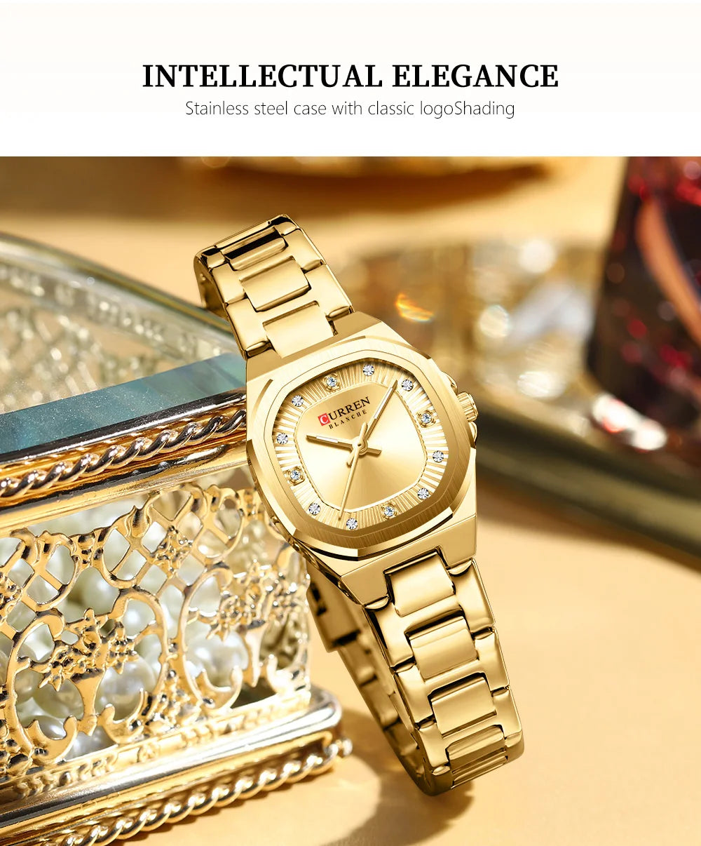 Curren Women Watch Luxury Fashion Quartz Crystal Waterproof Ladies Elegant Wristwatch Gifts For Girls