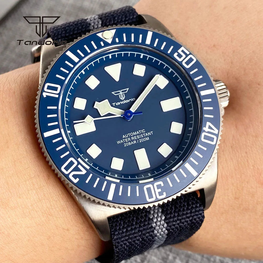 Tandorio Titanium 42mm Dive Mechanical Watch for Men Automatic NH35/PT5000 Movement Sapphire 20BAR Waterproof Wristwatch Lume
