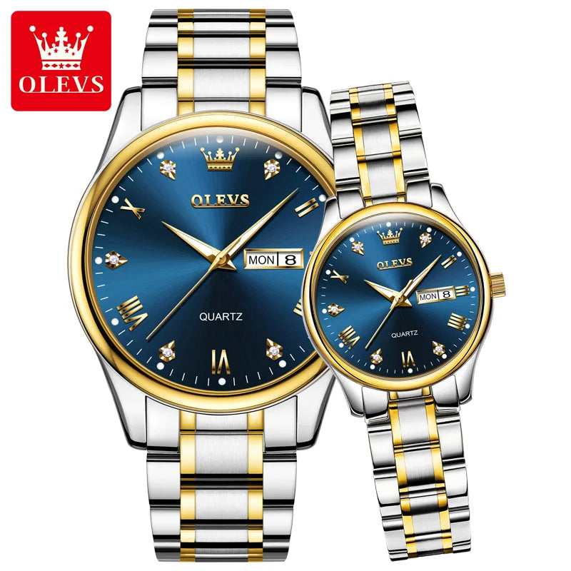 OLEVS 5563 Couple Watch Original Luxury Quartz Wristwatch for Men and Women Elegant Fashion Dual Calendar Waterproof Hand Clock