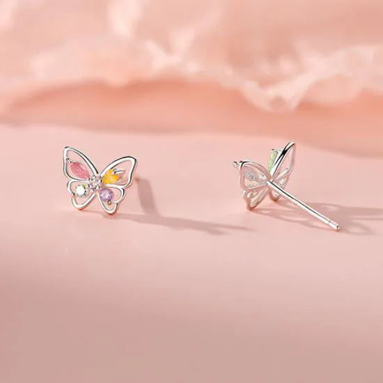 SOFTPIG Real 925 Sterling Silver Zircon Ice Butterfly Stud Earrings For Women Party Classic Fine Jewelry Minimalist Accessories