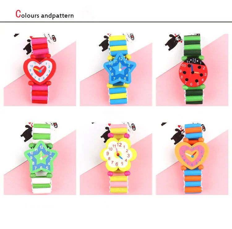 1 Cute Wooden Wristwatches Nice Cartoon Crafts Bracelet Watches Handicrafts Toys for Kids Learning Education Party Favors