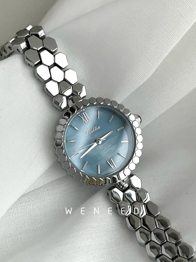 New Women's Watch Silver Case Luxury Temperament Vintage Elegant Bracelet Real Belt Japanese Quartz Movement Gift for Lovers