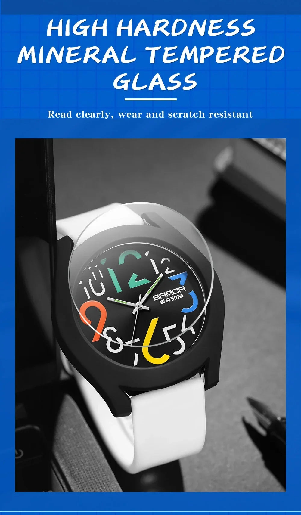 SANDA 9021  Creative Simple Girls 'Watch 2024 New Fashion White Casual Quartz Clock Men'S Watch Silicone Strap Waterproof Watch