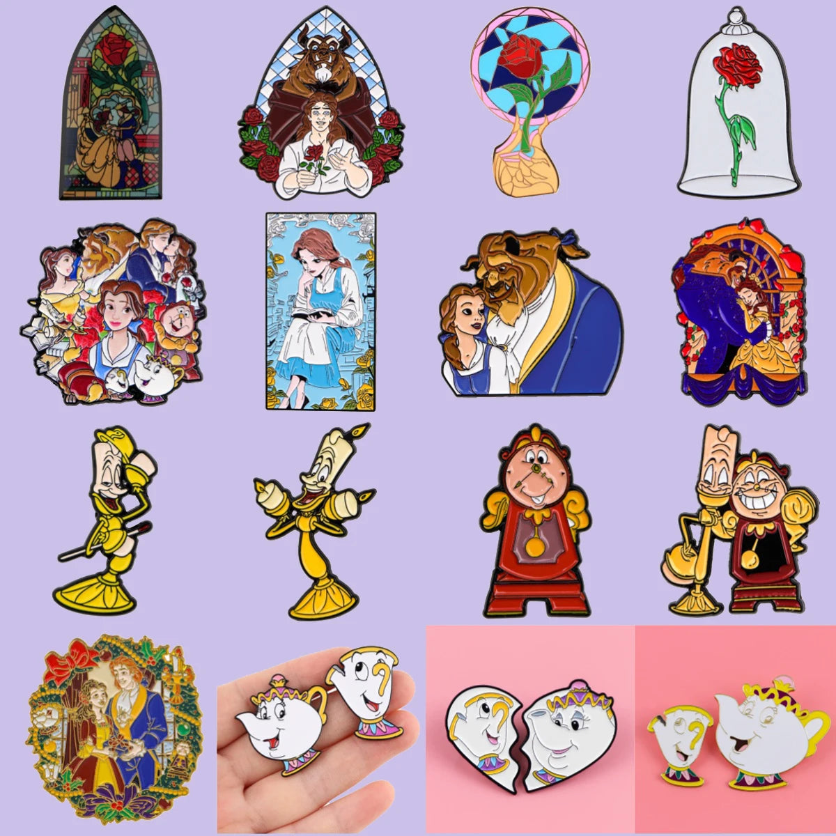 1-5pcs Mixed Cartoon Beauty and Beast Enamel Brooch Lapel Pin Badge on Backpack Costume Accessories Fashion Jewelry Gifts