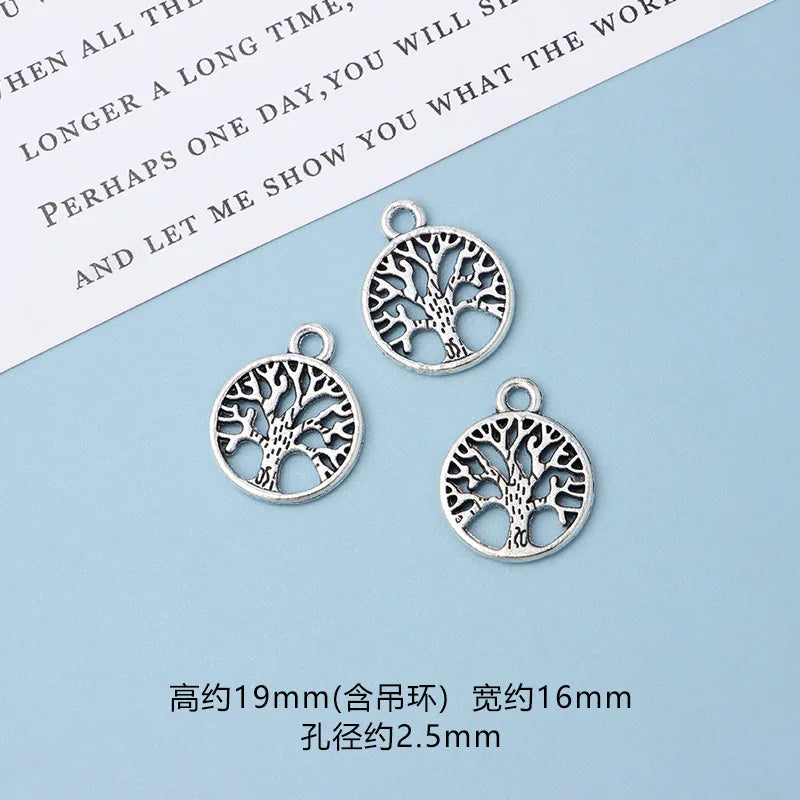 10pcs DIY Vintage Silver Round hollow Tree of Life Pendant Earring Creative Alloy Accessories Material charms for jewelry making