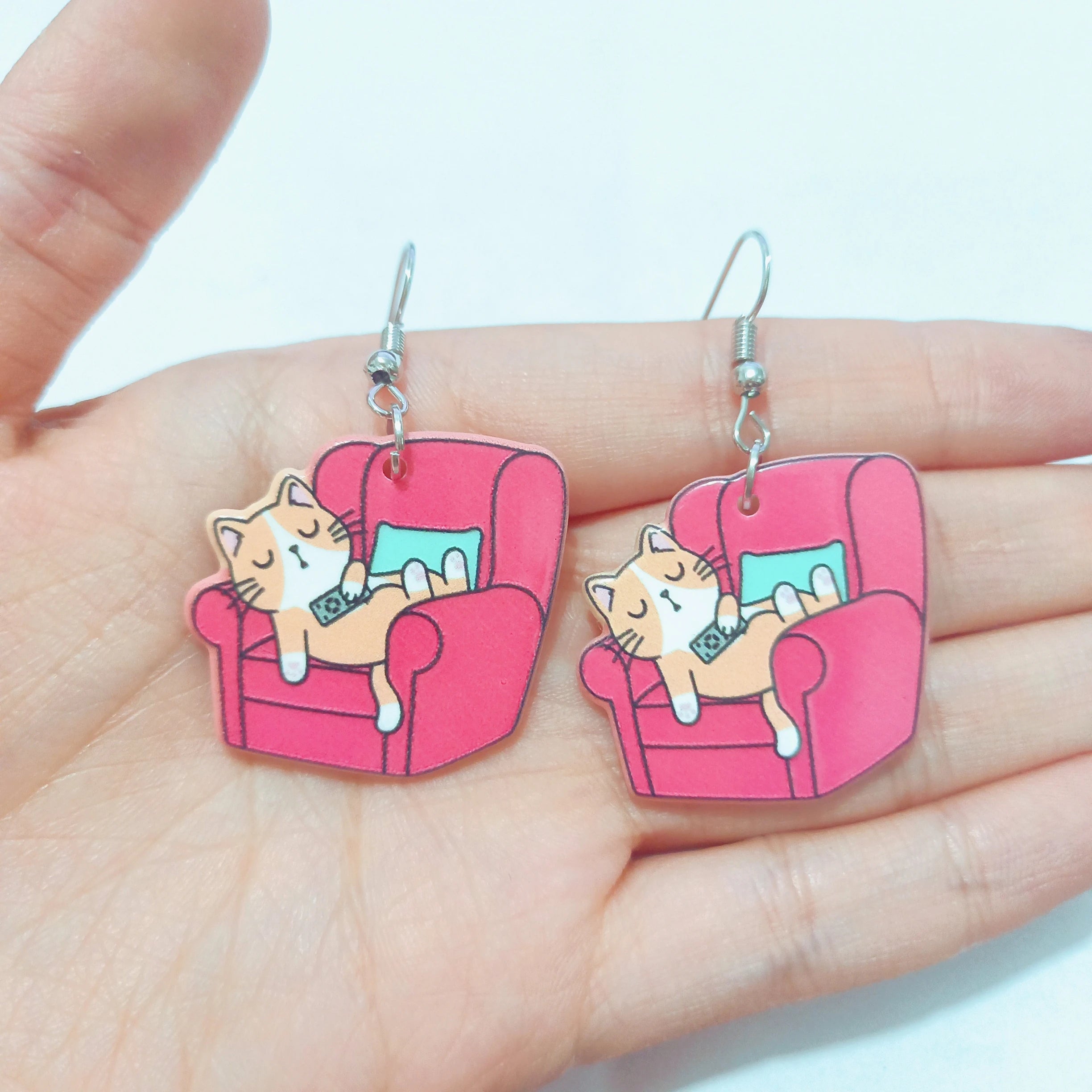 Double Sides Acrylic Cat Mermaid Guitar Earrings for Women Colored Doughnut Coffee Pendant Ear Ring Halloween Christmas Gift