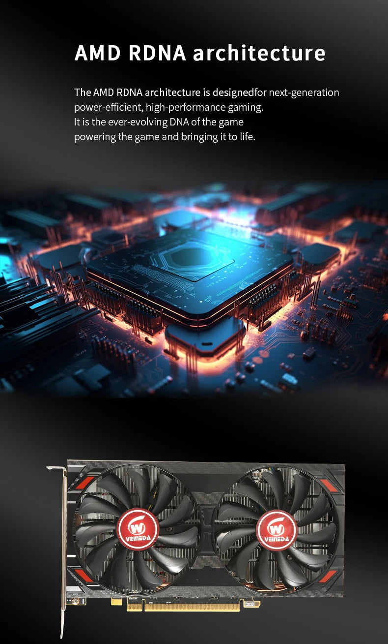VEINEDA Video card RX5500XT 8G D6 Gaming Graphics Card with 8G/128bit/GDDR6 Memory  Frequency DirectX12 3D Feature 7nm