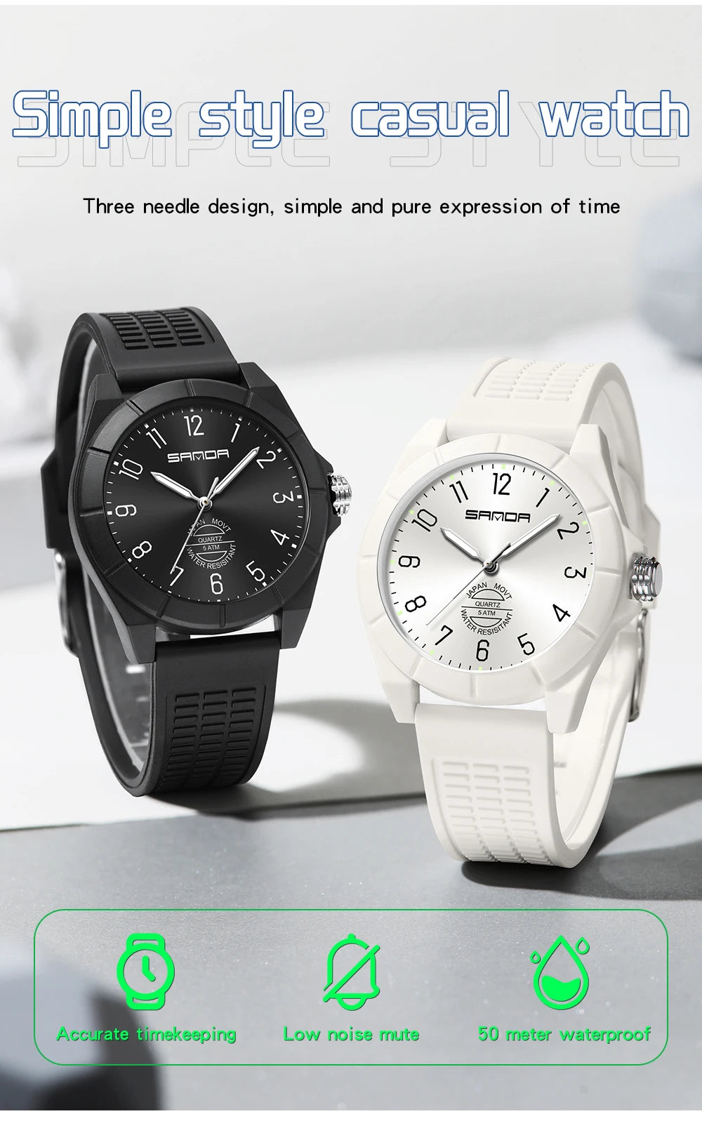 Fashion SANDA 6212 Student Quartz Electronic Watch Silicone Strap Multifunctional Sports Waterproof Student Quartz Watch