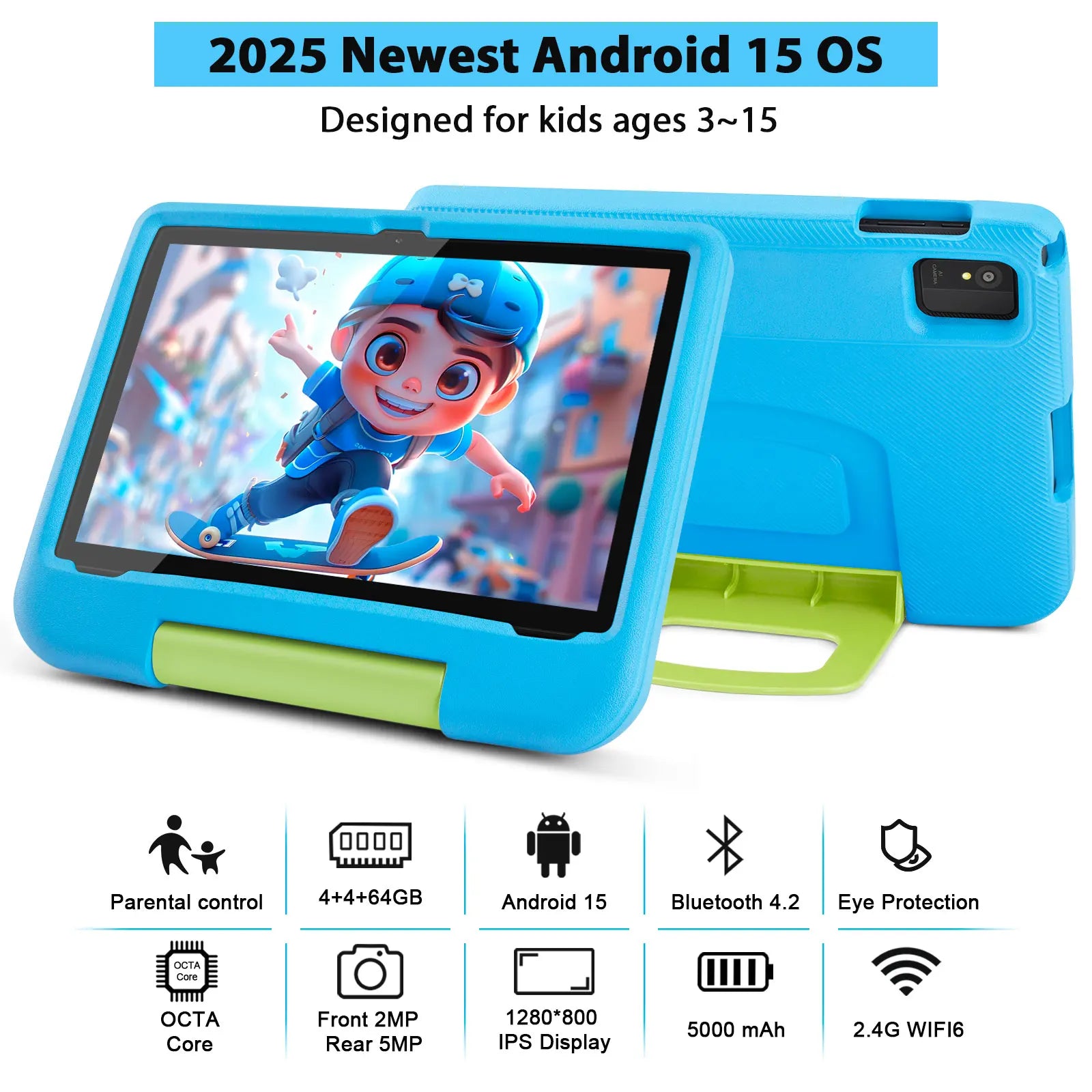 ANRY 10.1 Inch 2025 Children's Tablet 5000Mah Octa-Core 4GB+4GB Expand RAM 64GB ROM CPU A523 Learning Education Kids Tablets