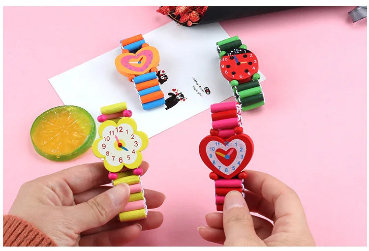 1 Cute Wooden Wristwatches Nice Cartoon Crafts Bracelet Watches Handicrafts Toys for Kids Learning Education Party Favors