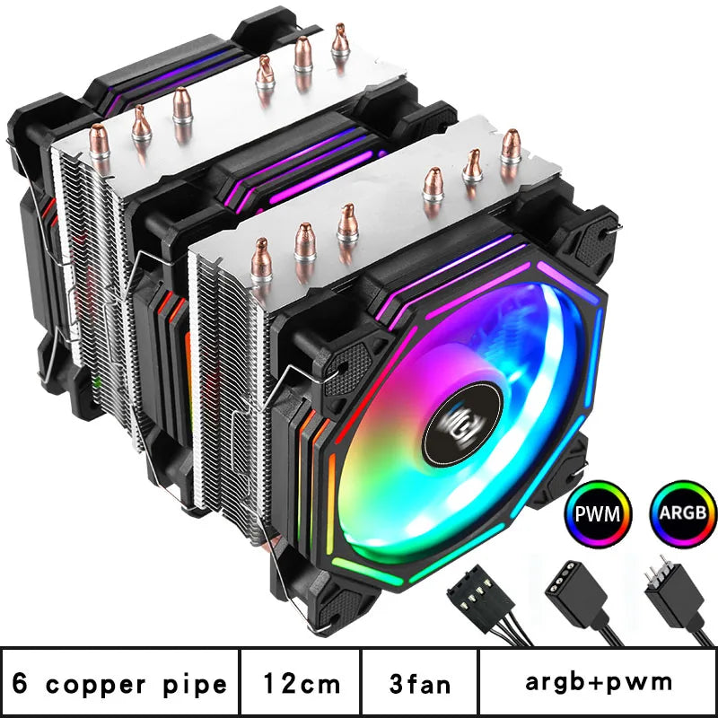 CPU Cooler high Performance 120MM Dual Tower 6 heat pipes ARGB+PWM fan For 115X 1200 1700 1356 1366 X99 2011 AM4CPU cooling  fan