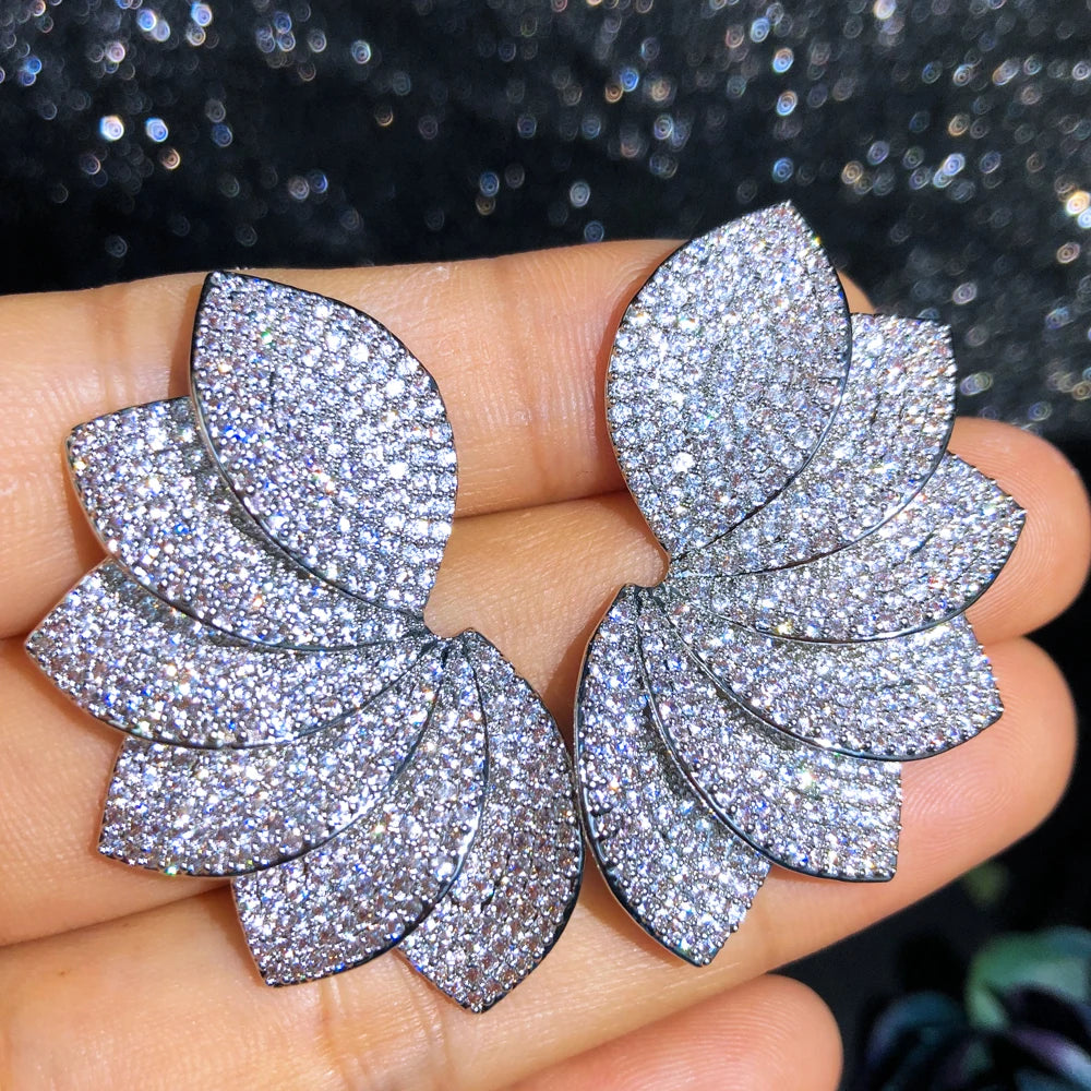 Missvikki New Luxury Leaves Petals Earrings Fashion for Romantic Women Daily Wedding Trendy Jewelry Accessories High Quality