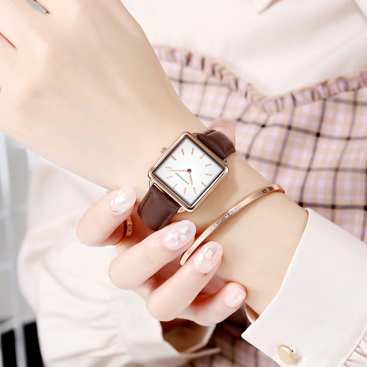 HANNAH MARTIN Brand Women Watch Original Japanese Movement Top Clock Fashion Square Simple Leather Waterproof Quartz Women Watch