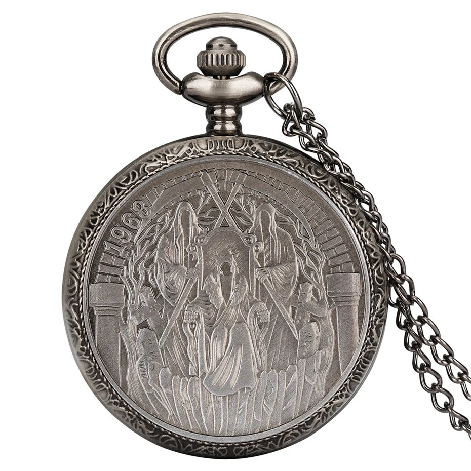 Retro Gray 12 Constellations Astrology Pattern Quartz Pocket Watch Necklace Chain Birthday Gifts Pendant Watch for Friend Unisex