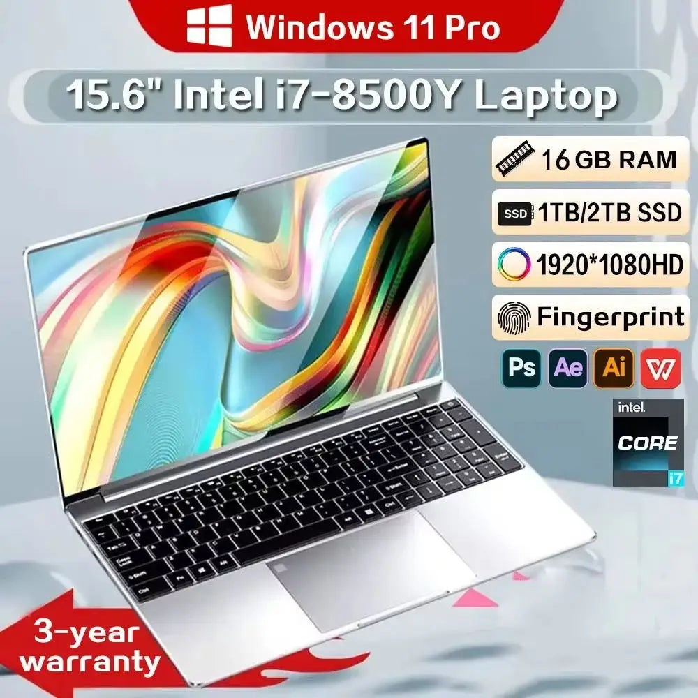 15.6" Intel Core i7 8500Y Windows 11 Pro Laptops Fingerprint unlock 16GB RAM 1TB SSD Office Gamer Study notebook Computer PC