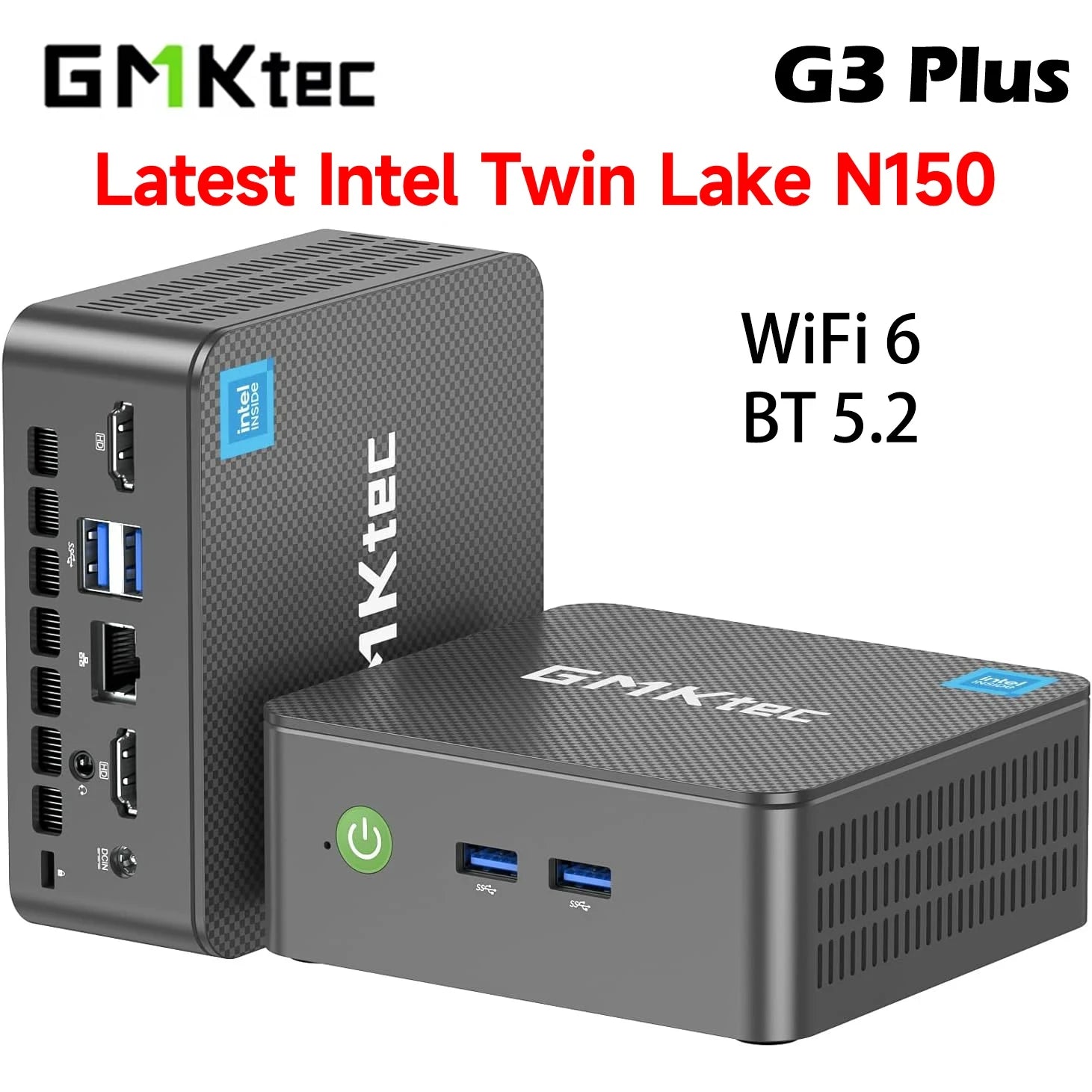 GMKtec G3 Plus Latest Intel Twin Lake N150 Mini PC DDR4 NVMe SSD WiFi6 BT5.2 Windows 11 PRO 8GB 512GB Desktop Office Computer