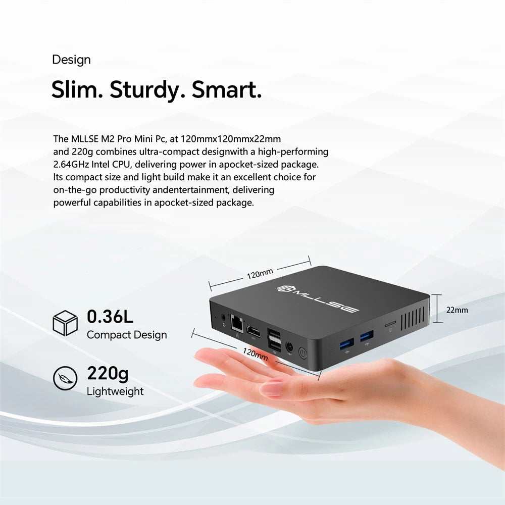 MLLSE M2 Pro Mini PC Powerful 8GB RAM, 256GB SSD, Intel J3710, Windows 10 - Compact & Ideal for Home, Business & Gaming