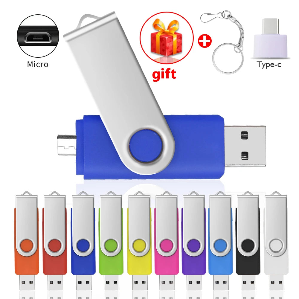 Metal Waterproof Pen Drive 2 In 1 OTG 2.0 Pendrive 64GB High Quality Type C Usb Flash Drive 4GB 8GB 16GB 32GB Usb Stick