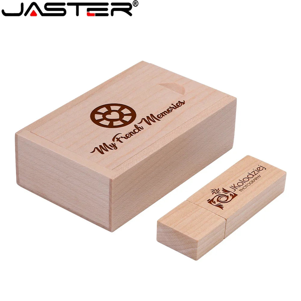 JASTER Free custom logo Photography wooden with box USB 2.0 Flash Drives64GB 32GB 16GB 8GB 4GB Memory stick Business gift U disk