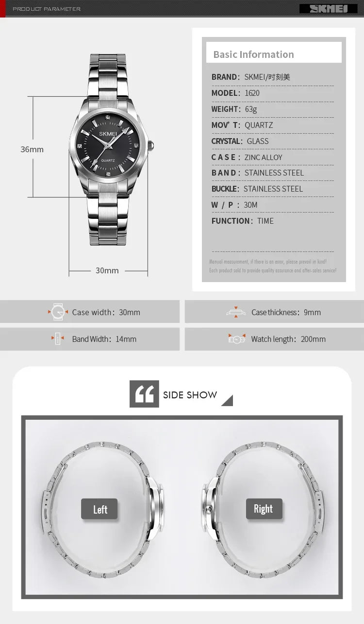 SKMEI1620  For Women Thin Lady Hour Ladies reloj mujer Fashion Simple Quartz Women Watch Movement Luxury Quartz Watches