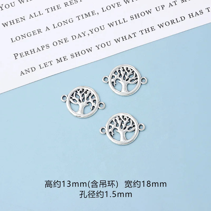 10pcs DIY Vintage Silver Round hollow Tree of Life Pendant Earring Creative Alloy Accessories Material charms for jewelry making