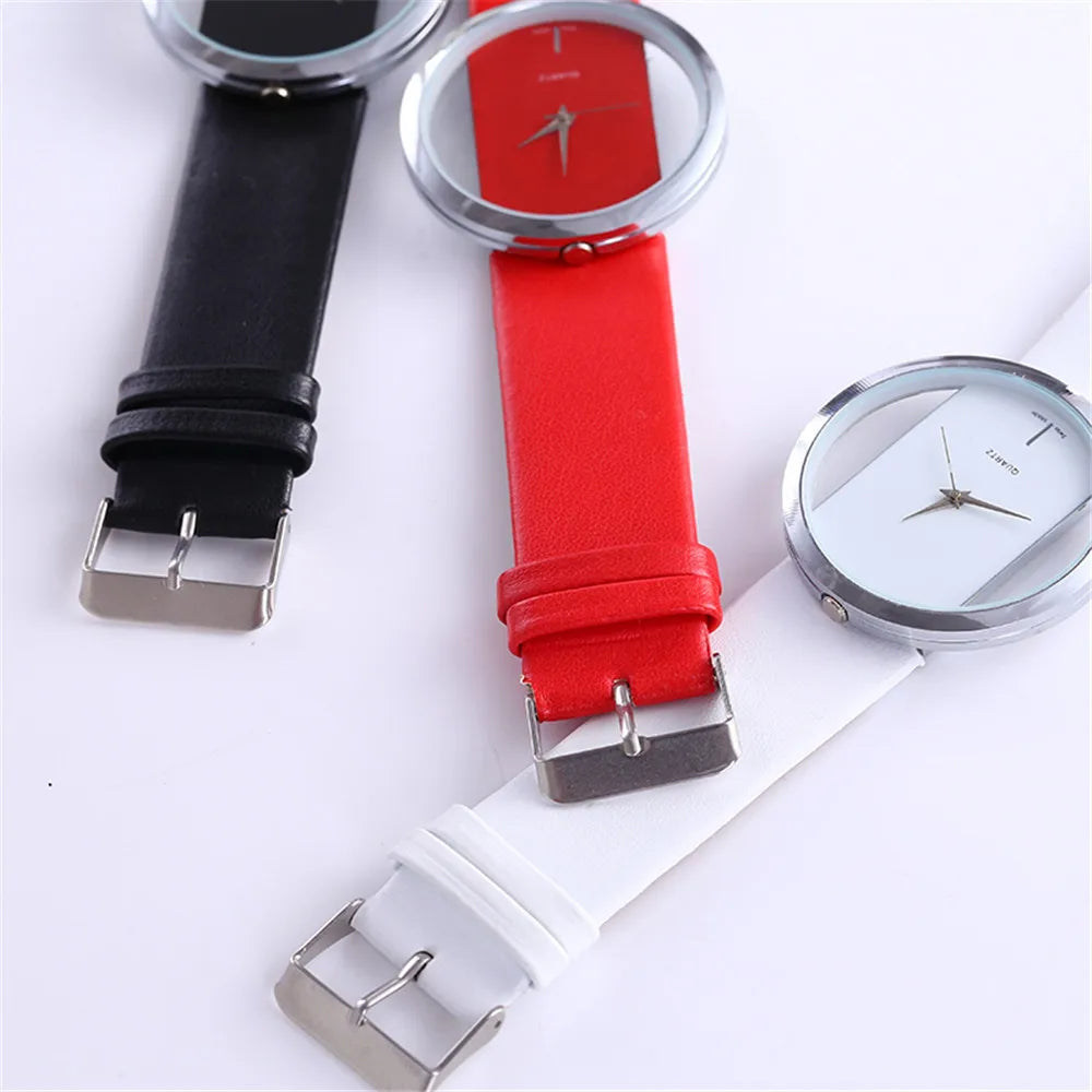 Fashion Women Watches Famous Hollow Ladies Wrist Watch Women Transparent Leather Strap Quartz Watch Relogio Feminino Clock