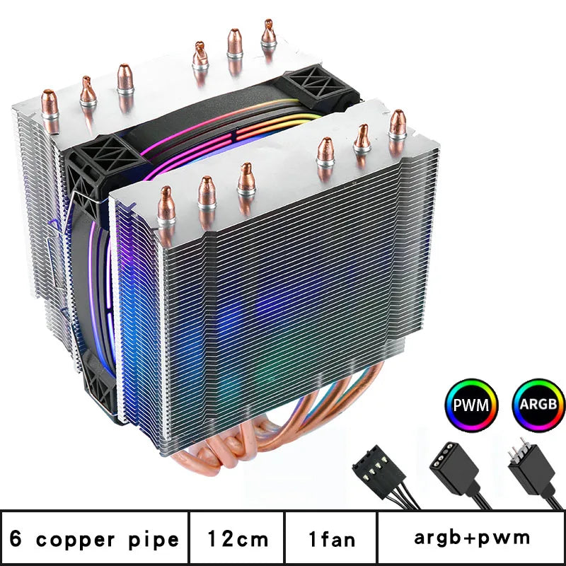 CPU Cooler high Performance 120MM Dual Tower 6 heat pipes ARGB+PWM fan For 115X 1200 1700 1356 1366 X99 2011 AM4CPU cooling  fan