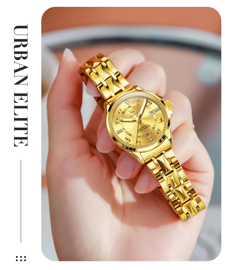 OLEVS 2910 Watch For Men Women Luxury Quartz Couple Watches Waterproof Stainless Steel Hand Clock Diamond Number Dial Wristwatch