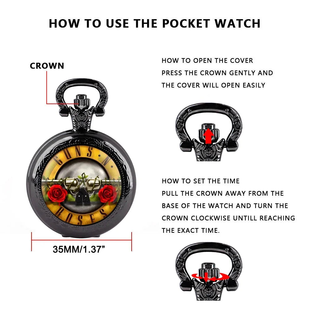 Unique Design Rose with Two Guns Quartz Pocket Watches Men Watch Women's Jewelry Fashion Necklace Pendant Clock Children Gifts