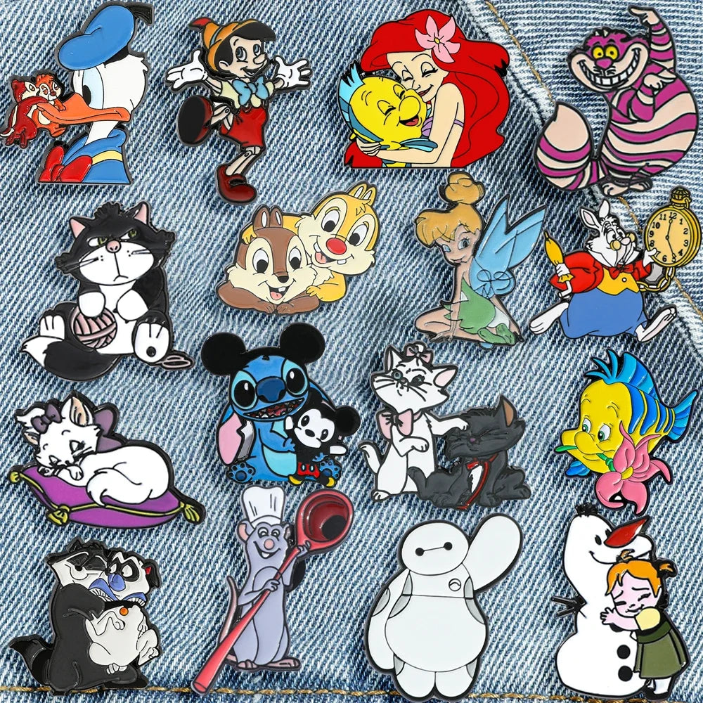 16 Pcs Creativity Character Brooch Mermaid Marie Donald Duck Enamel Pin Backpack Clothing Jewelry Metal Badge Accessories Gift