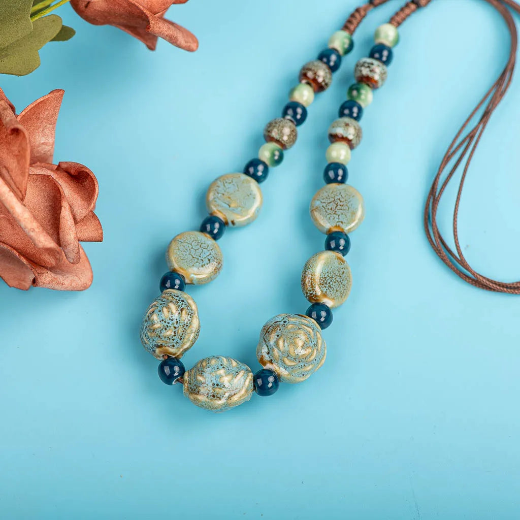 Porcelain Rose Colorful Retro Irregular Shape Ceramic Beads Gift Neckalce Wholesale Necklaces & Pendants For Women #XN008