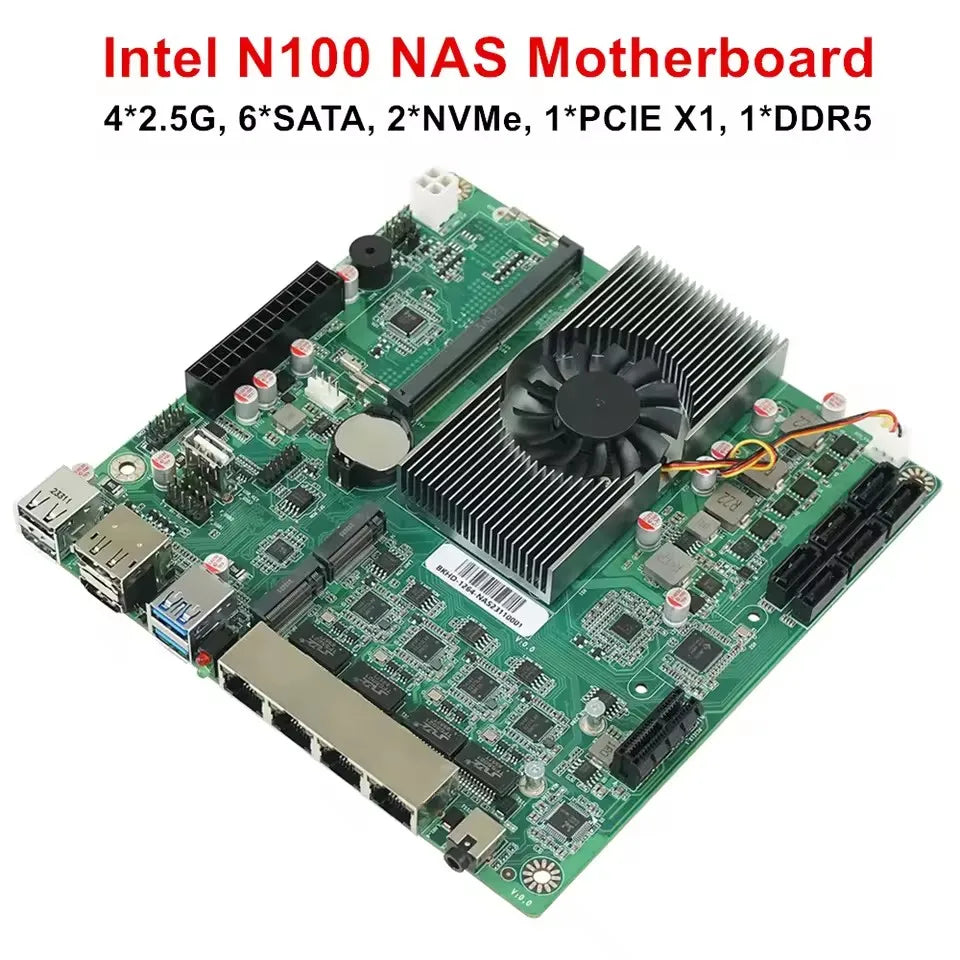 Topton NAS Motherboard Intel N150 N100 6-Bay 6*SATA3.0 2*M.2 NVMe 4*2.5G Nics 1*PCIE X1 1*DDR5 Low Power Firewall ITX Mainboard