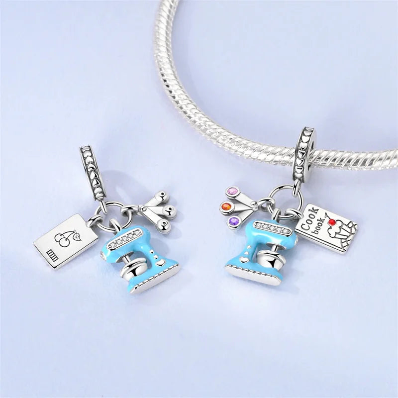 New 925 sterling silver pink green blue flower teapot and teacup bead pendant suitable for original charm bracelet