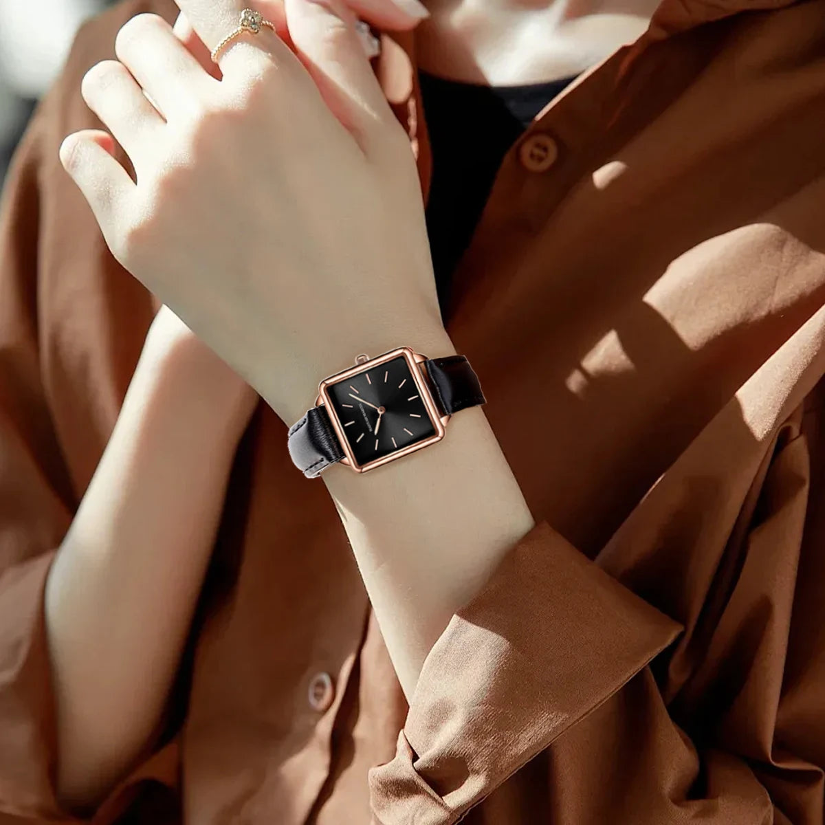 HANNAH MARTIN Brand Women Watch Original Japanese Movement Top Clock Fashion Square Simple Leather Waterproof Quartz Women Watch