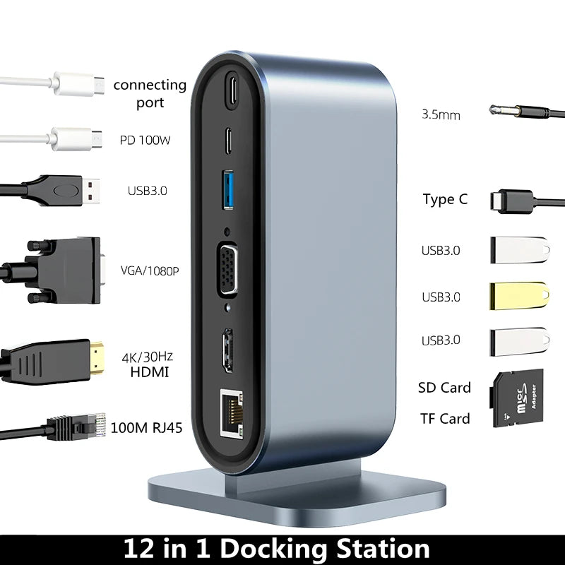8/11/12-in-1 Type C Dock USB C Hub 3.0 Splitter Multiport Adapter 4K HDMI RJ45 SD/TF VGA HDMI PD for Laptop MacBook iPad xiaomi