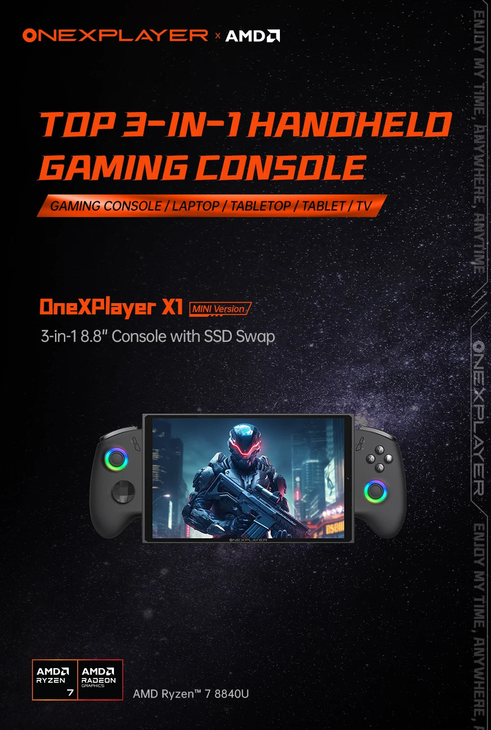 OneXplayer X1 mini AMD AI 9 HX 370 / 8840U 8.8'' 3-In-1 Handheld PC Game Console Laptop Tablet AI Computer Detachable Controller