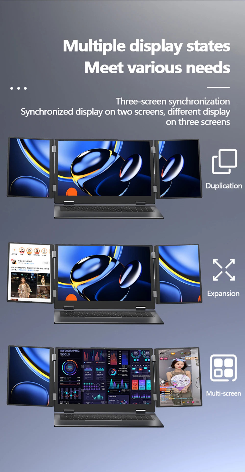 16+10.5+10.5inch Triple Screen Laptop I7-1260P 64GB 4TB DDR4 Win11 Face Recognition Fingerprint Unlock WIFI6 HDMI Computer