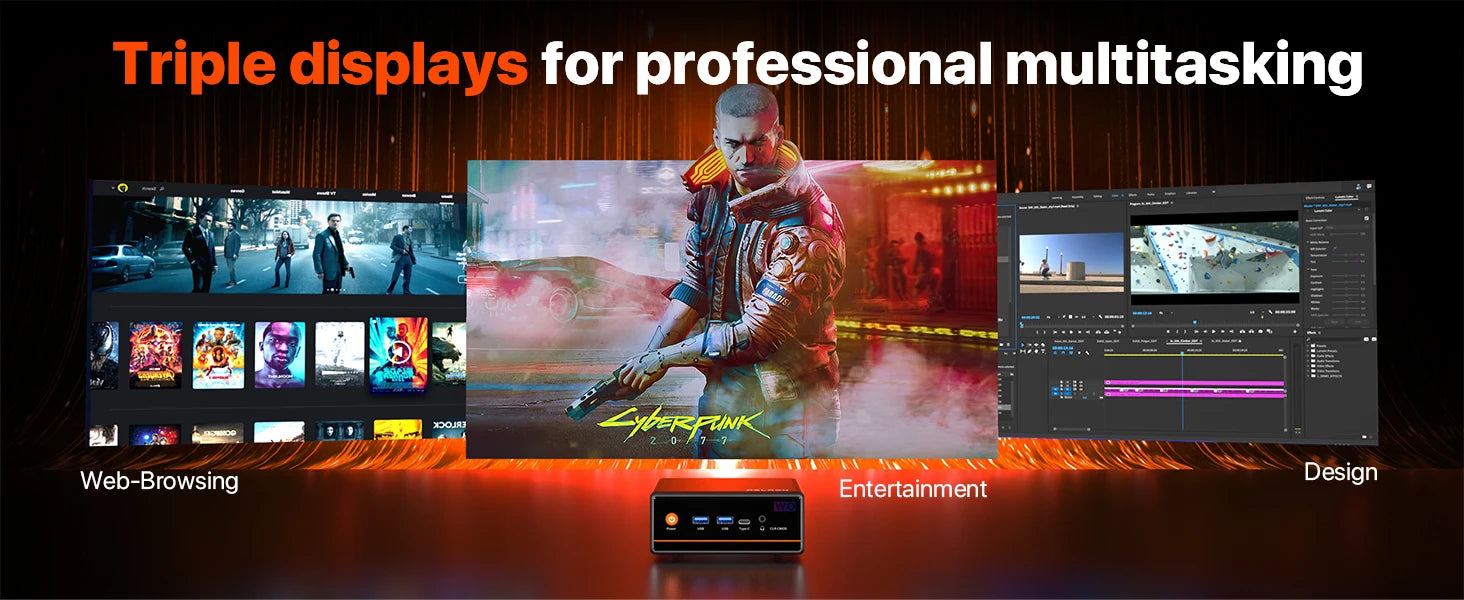 PELADN WO-4 Gaming Mini PC, AMD Ryzen 5 5600H (6C/12T, up to 4.2Ghz),32GB DDR4/1TB SSD,Type-C/DP/HD,WiFi6 4K/60Hz Triple-Display