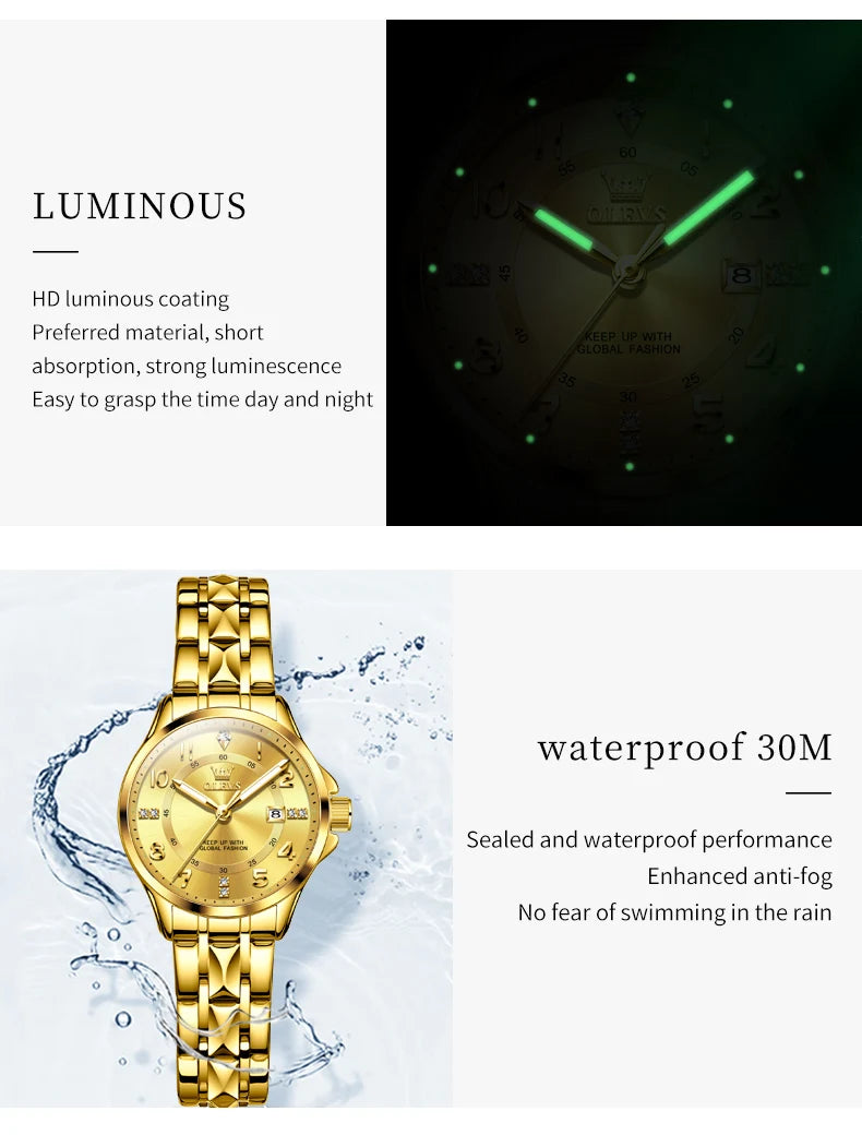 OLEVS 2910 Watch For Men Women Luxury Quartz Couple Watches Waterproof Stainless Steel Hand Clock Diamond Number Dial Wristwatch