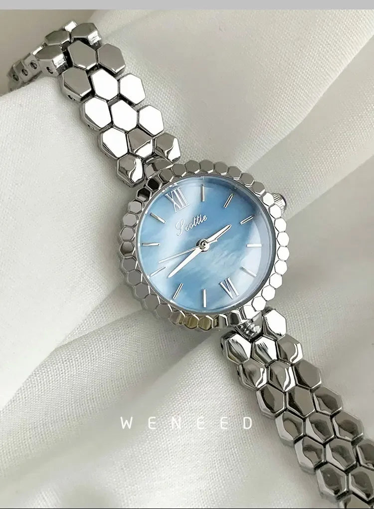 New Women's Watch Silver Case Luxury Temperament Vintage Elegant Bracelet Real Belt Japanese Quartz Movement Gift for Lovers