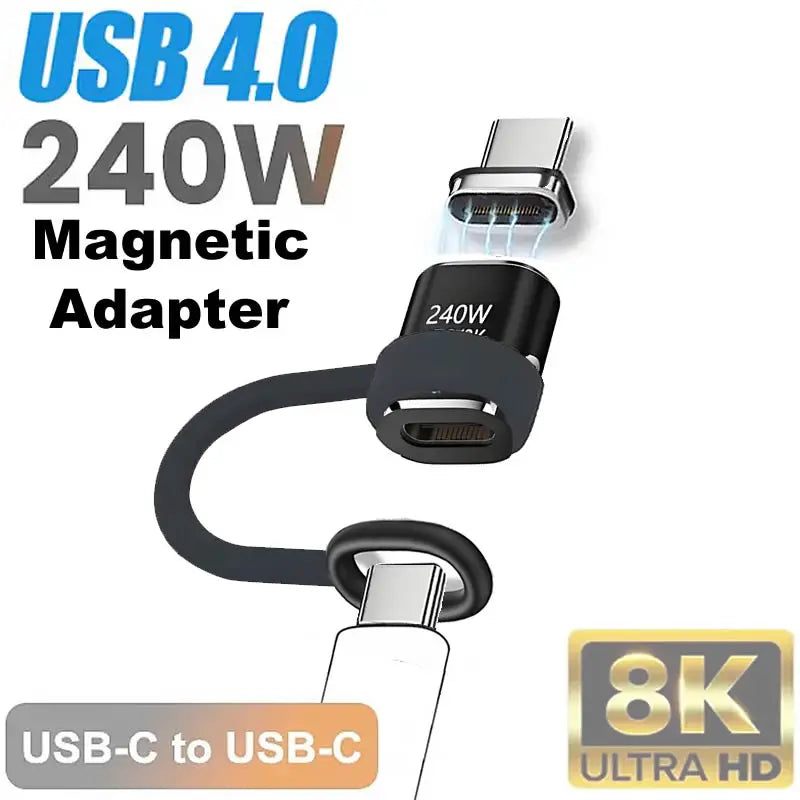 240W Magnetic USB C Adapter 80Gbps Data Transfer 8K Video PD Fast Charging USB4.0 Type C Mini Converter for MacBook Phone Tablet