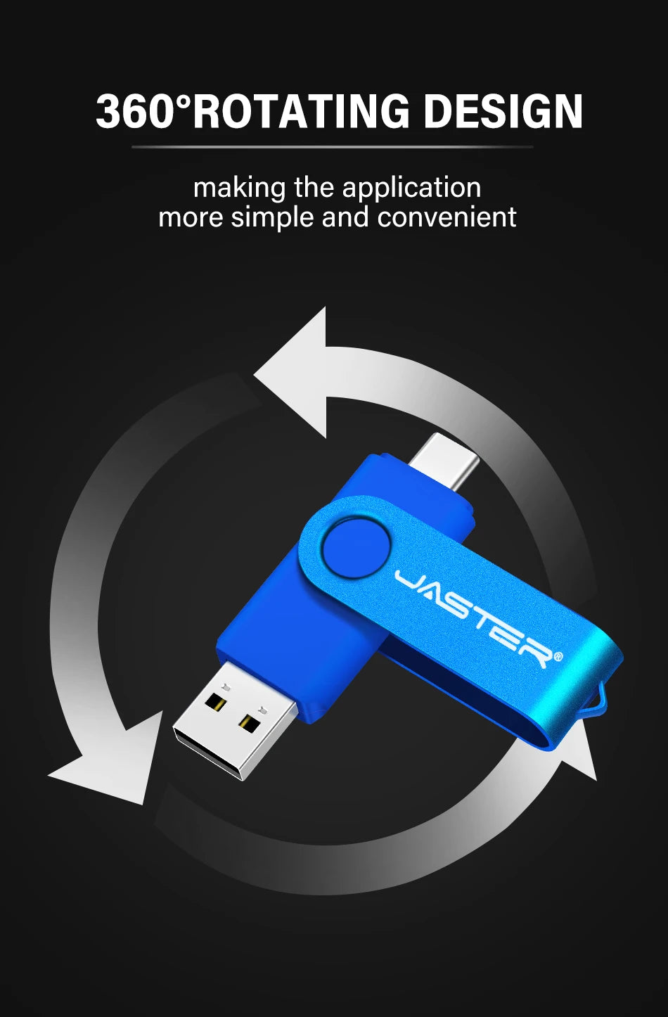 High Speed TYPE-C USB 3.0 Flash Drive 64GB Rotatable OTG Pen Drive 32GB 128GB 256GB Memory Stick for Mobile Phone Black Pendrive