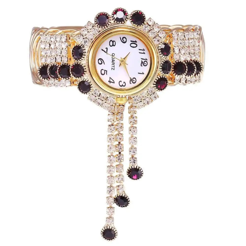 5PCS/Set Luxury Rhinestone Women Watches Fashion Adjustable Bangle Ladies Quartz Wristwatch Jewelry Set Reloj Mujer（Without Box）