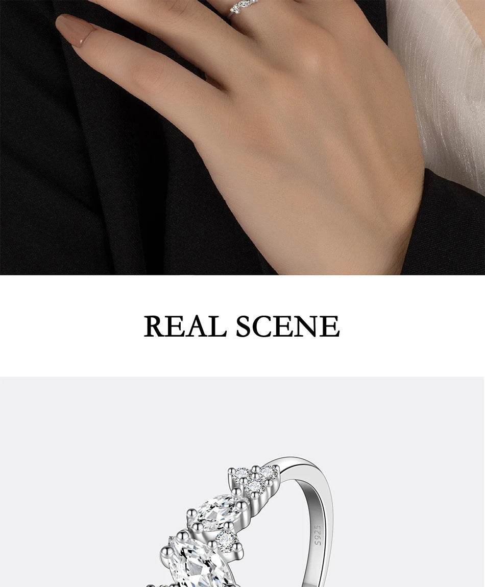 PERFANY 0.58CT Marquise Cut Moissanite Women's Ring S925 Pure Silver Laboratory Cultivated Diamond Fashion Design Jewelry