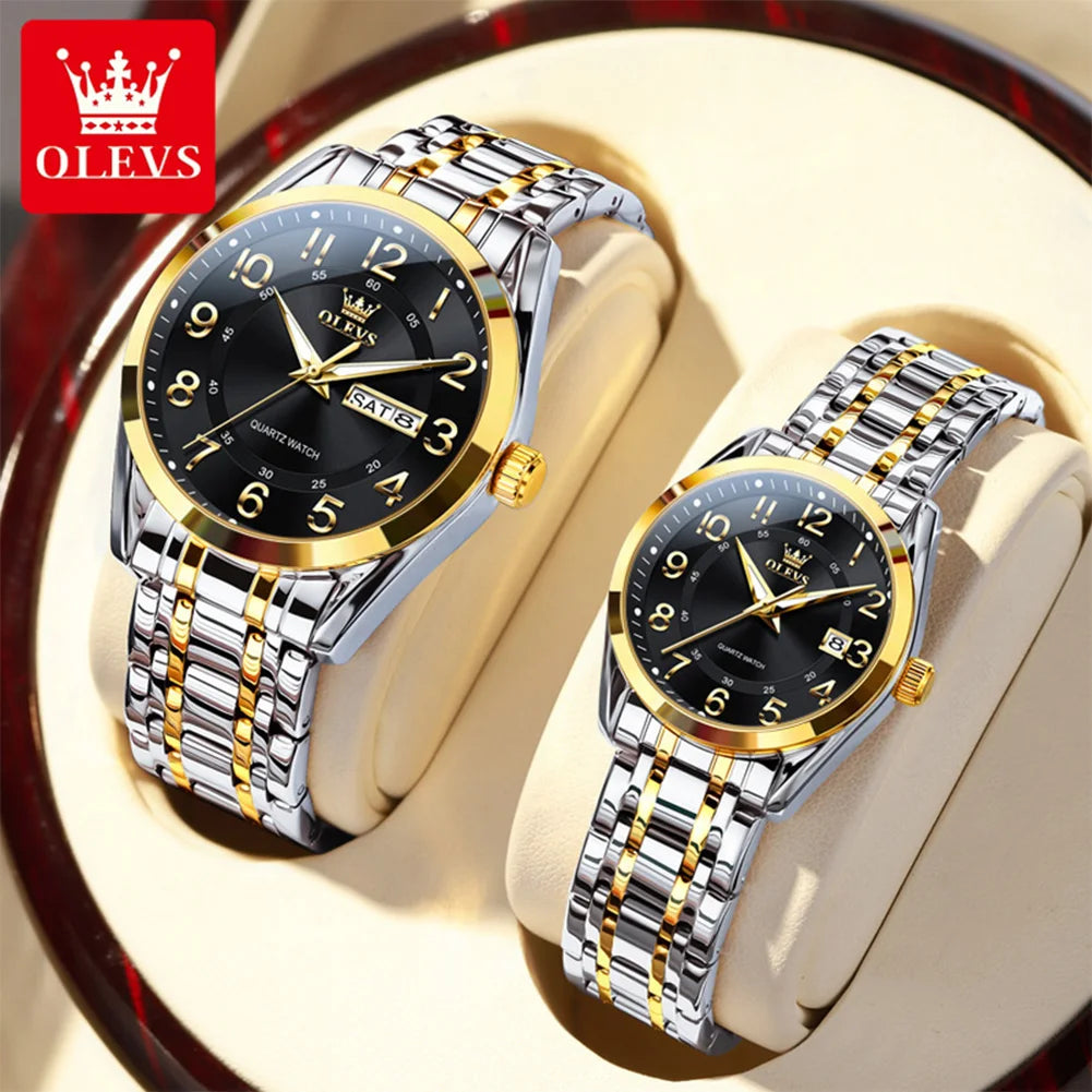 OLEVS 3666 Couple Watch Luxury Original Fashion Brand Waterproof Luminous Quartz Watch Man And Woman Watches Calendar Design