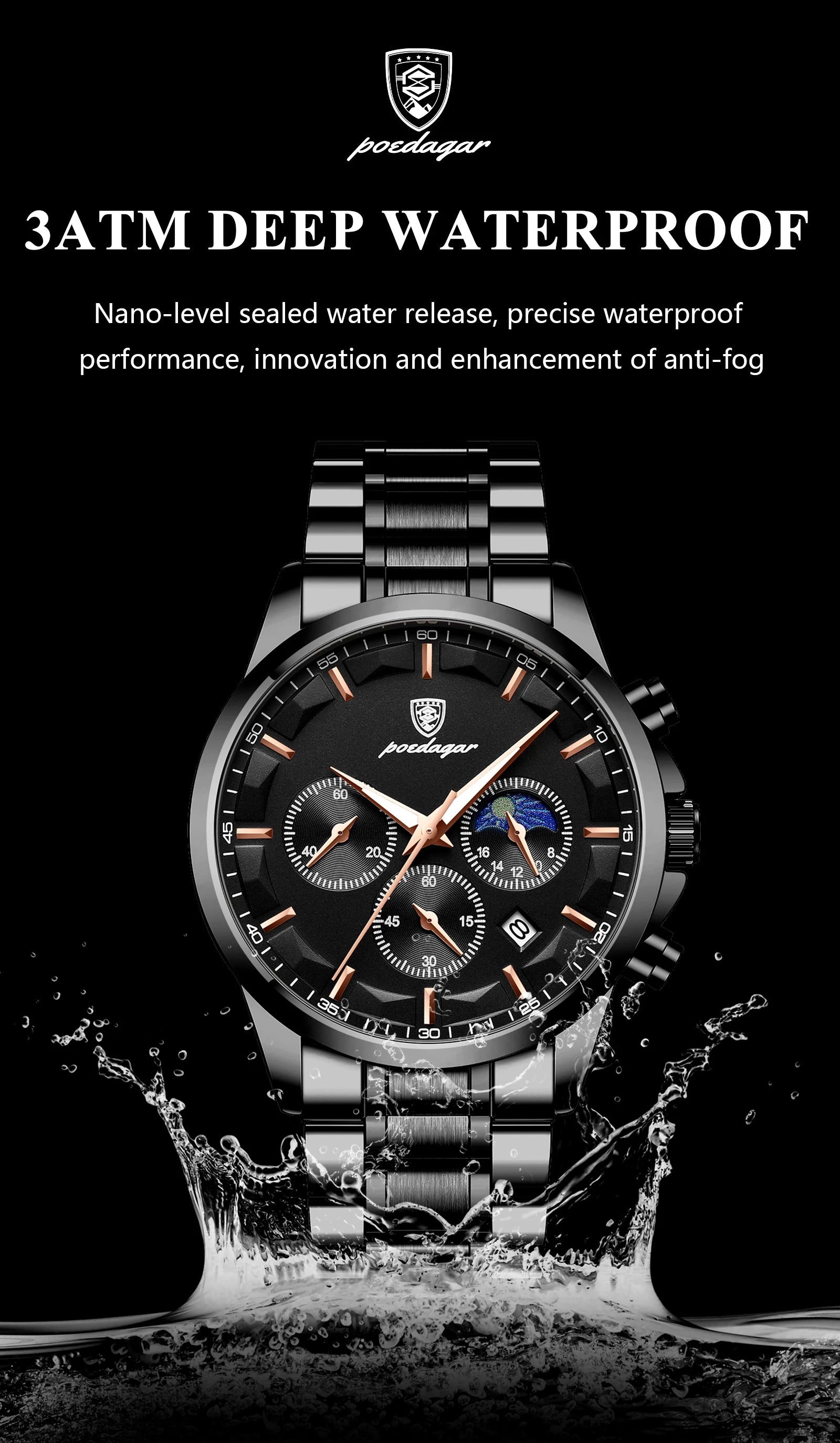 POEDAGAR Top Fashion Men's Watches Waterproof Luminous Stainless Steel Men Wristwatch Chronograph Date Quartz Business Man Watch