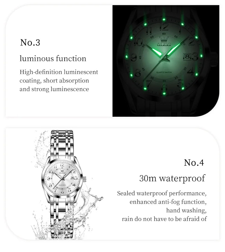 OLEVS 3666 Couple Watch Luxury Original Fashion Brand Waterproof Luminous Quartz Watch Man And Woman Watches Calendar Design