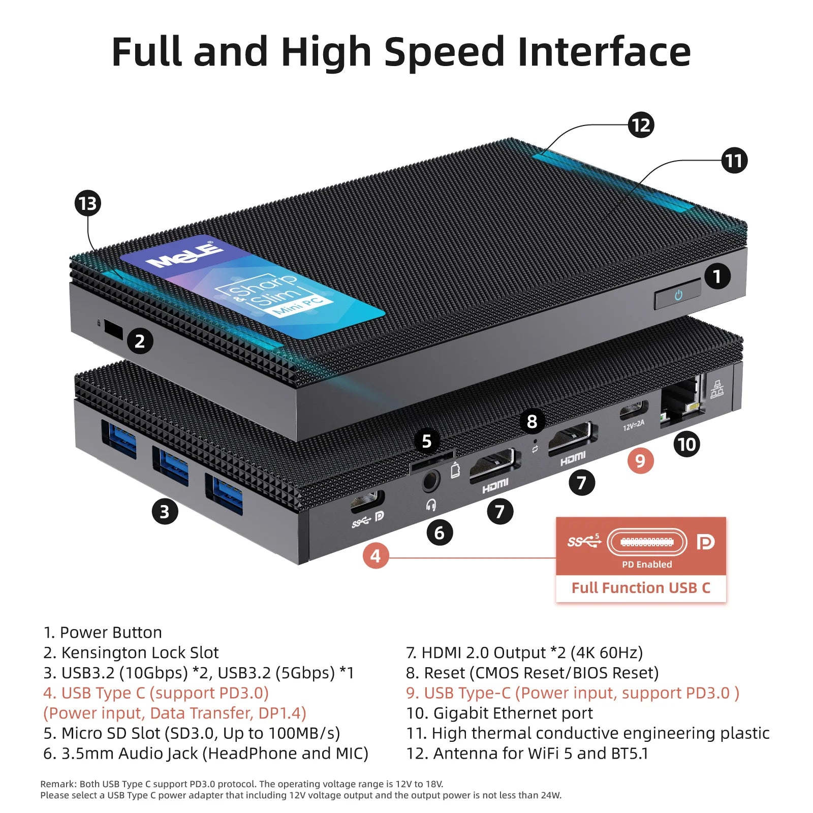 MeLE Quieter3C Fanless Mini PC, Celeron N5105, 8GB, 128GB, Full-Function USB-C, WiFi 5, Slim Desktop on Industrial, Home, Office